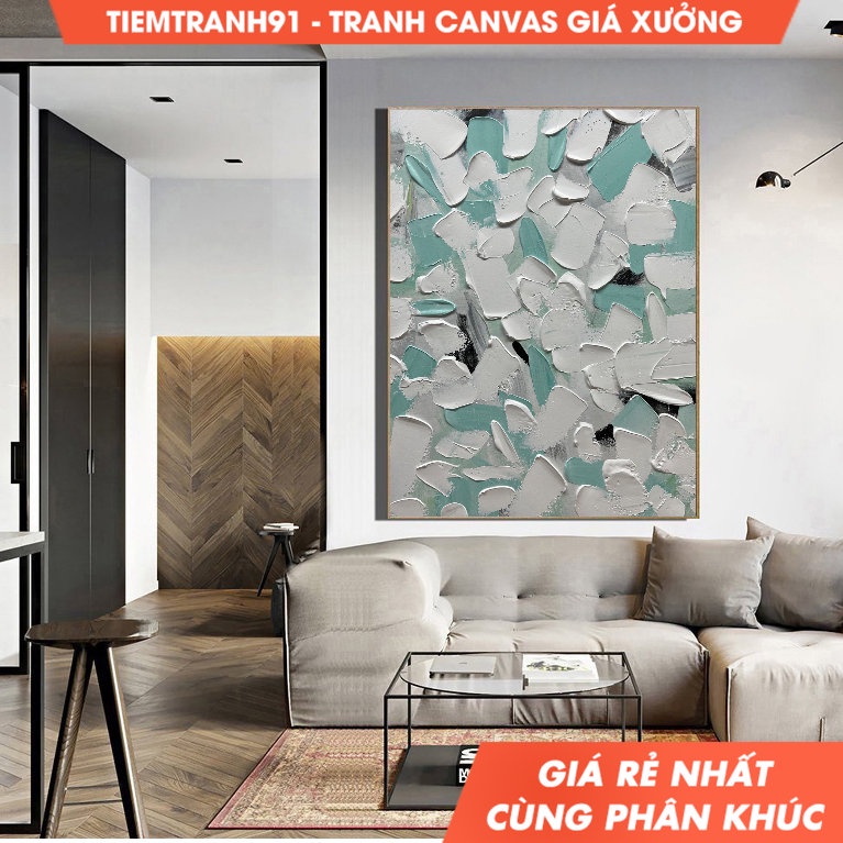 Tranh treo tường, White Minimalist Wall Art White Textured Painting Light Blue 3D Texture Art Origin
