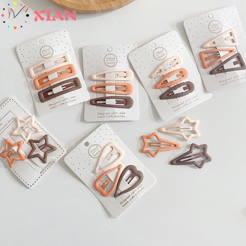 Xiantin Set 3 Kẹp Tóc Hình Tam Giác / Oval Màu Nhám Đơn Giản