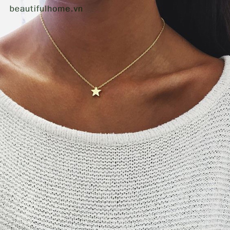 [beautifulhome] Vòng Cổ Choker Dây Xích Màu Vàng / Bạc Trang Sức Hình Ngôi Sao / Trái Tim Làm Đẹp Cho Nữ [beauty