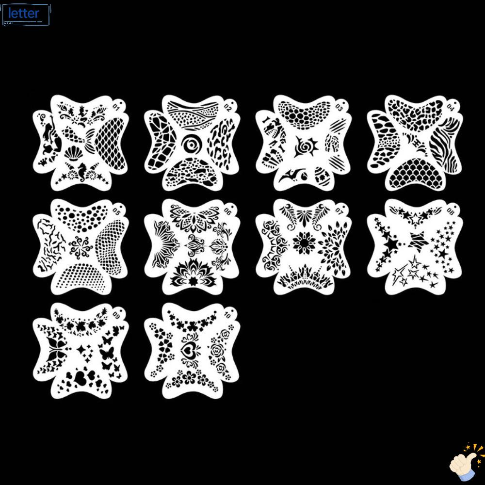 Set 10 Khuôn Vẽ Hình Xăm Cơ Thể DIY Bằng Nhựa Tiện Dụng