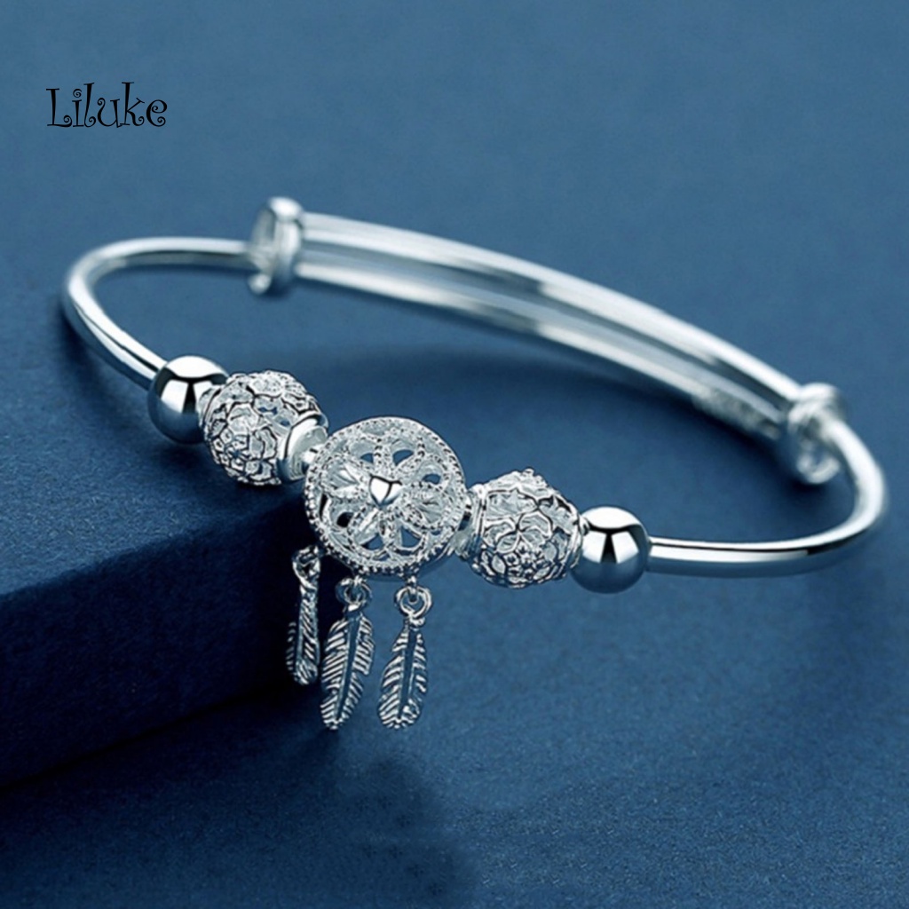 Vòng Tay Hợp Kim Mạ Bạc Trang Trí Lông Vũ Màu Sắc Thời Trang Cho Nữ