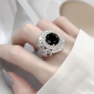 Nhẫn hở đính đá zircon đen nhiều màu phong cách cổ điển cao cấp thời trang cho nữ