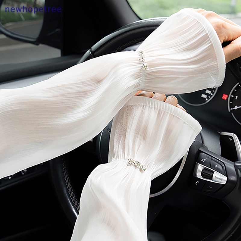 Ntvn Găng Tay Lụa Lạnh Mỏng Phối Ren Dáng Rộng Bảo Vệ Đảo Nếp Nhăn Cao Cấp Mùa Hè Cho Nữ Oak