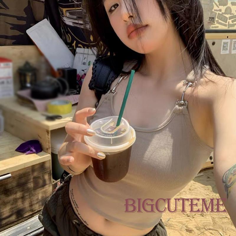 [] - Áo Tank Top Cổ Chữ U Hở Lưng Phối Dây Xích Màu Trơn Thời Trang Mùa Hè Dành Cho Nữ