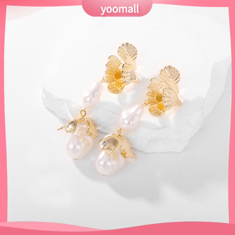 [YM] Bông Tai Hình Hoa Đính Ngọc Trai Bằng Hợp Kim Phong Cách Âu Mỹ Cá Tính Dành Cho Nữ