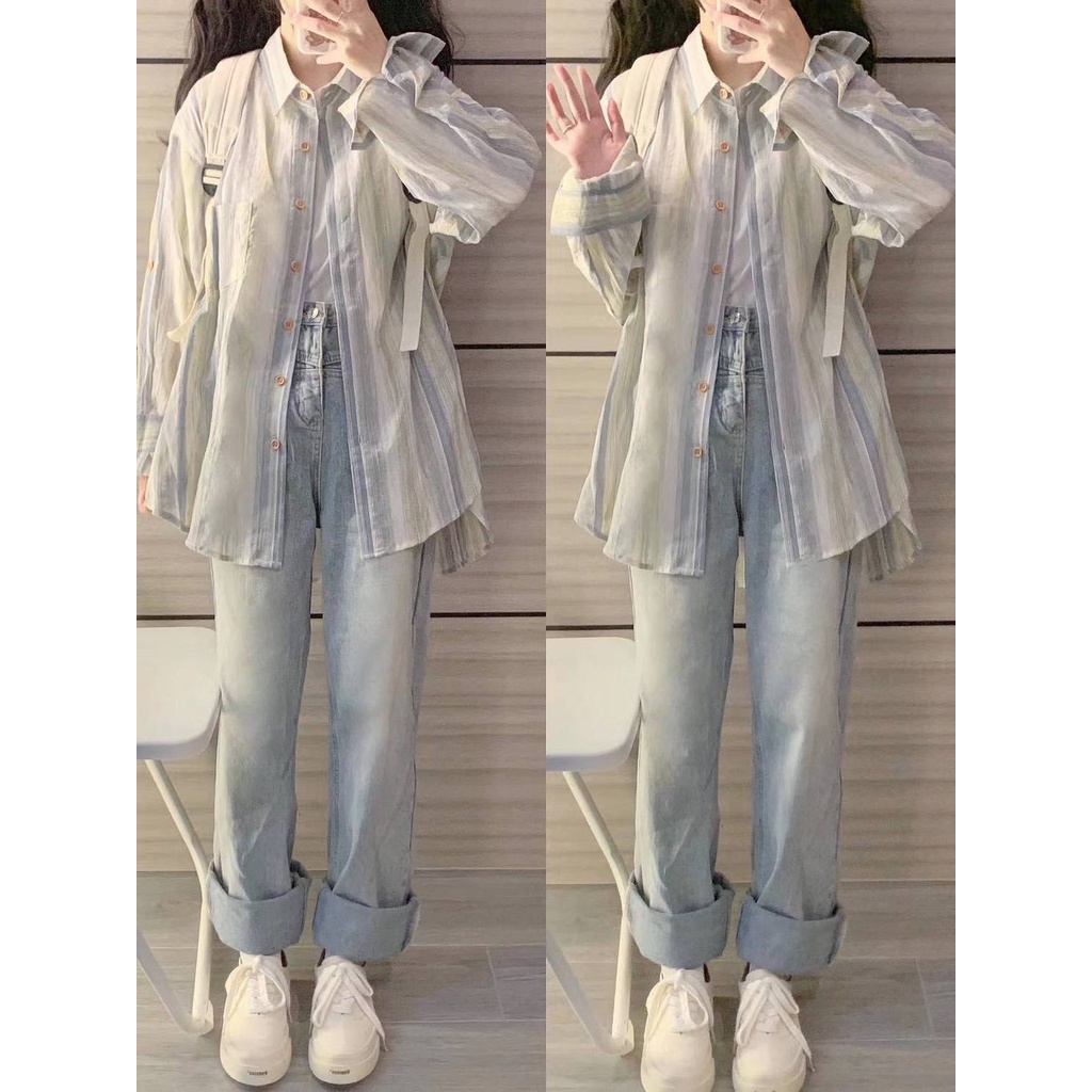 Áo Sơ Mi Mỏng Chống Nắng Họa Tiết Kẻ Sọc Thời Trang Mùa Hè 2023 Mới Cho Nữ