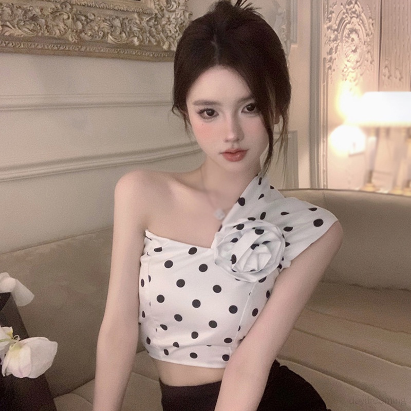 Áo Croptop Trễ Vai Hoạ Tiết Hoa Phong Cách Retro