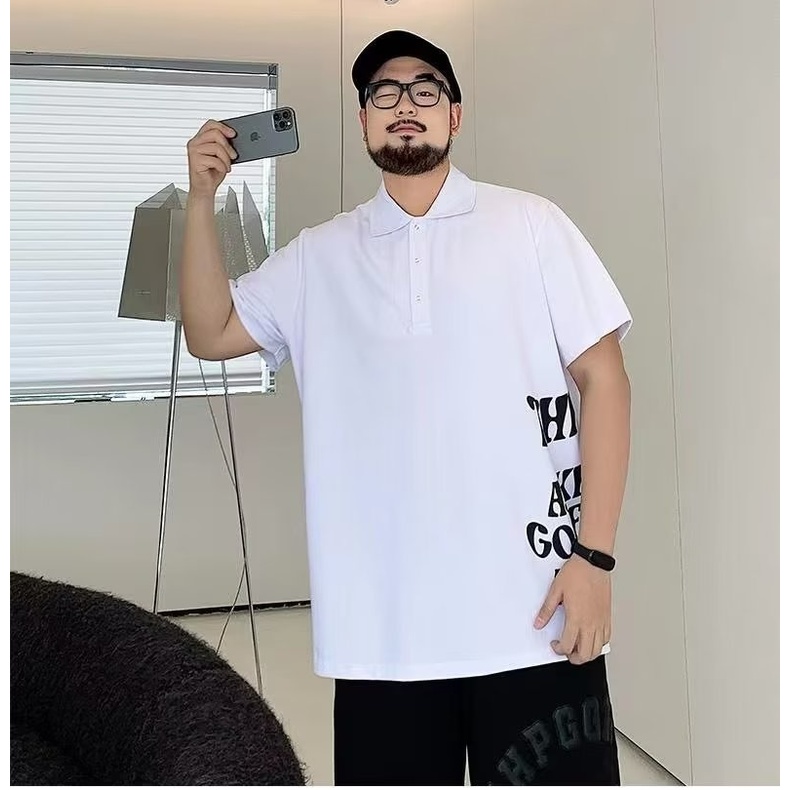 Áo polo Màu Đen Tay Ngắn Dáng Rộng Có Size Lớn XXL-8XL Dành Cho Nam Giới