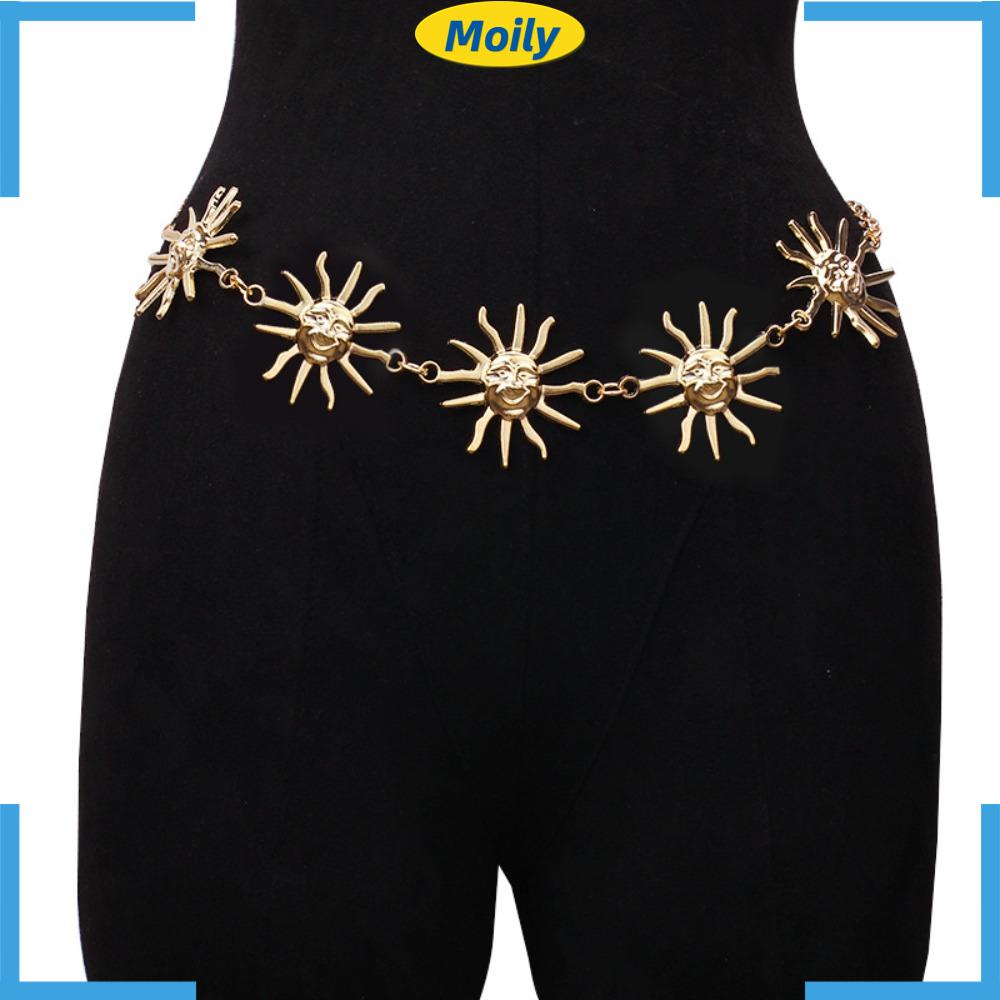 MOILYVN Thắt Lưng Dây Xích Bằng Kim Loại Hình Mặt Trời Thời Trang Punk Cổ Điển