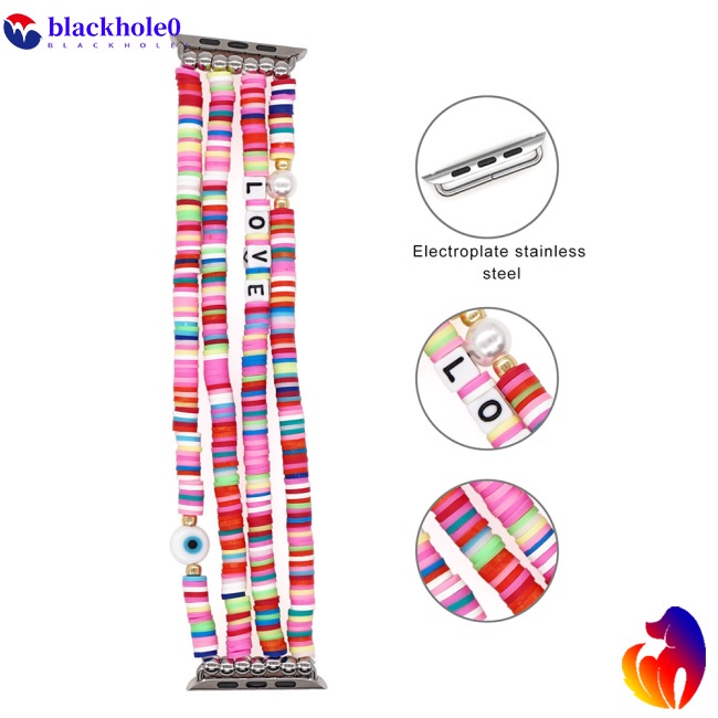 Dây Đeo Đồng Hồ Dạng Chuỗi Hạt Mềm Co Giãn Phong Cách Boho Cho Iwatch