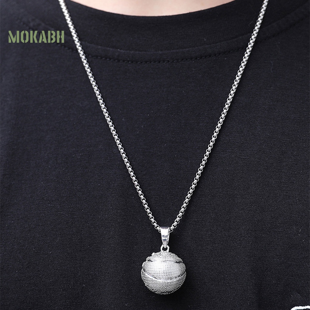 [Mok Abh] Vòng Cổ Nam Bằng Thép Không Gỉ Mạ Điện Mặt Hình Quả Bóng Rổ