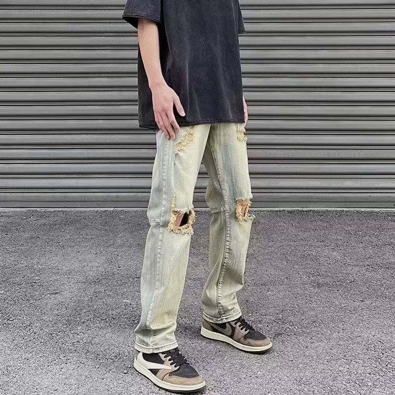 Quần Jeans Dài Phối Vết Rách Thời Trang Dành Cho Nam