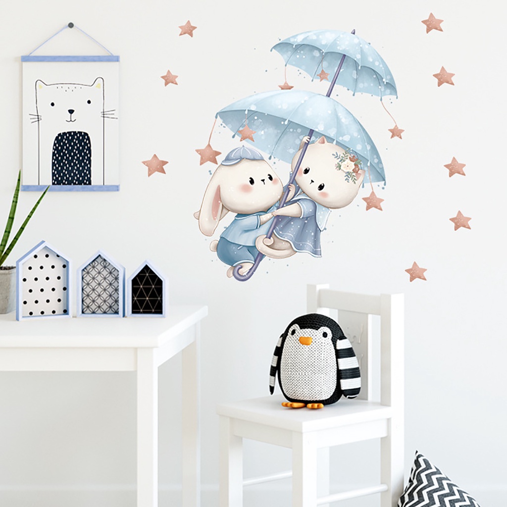 Miếng Dán Tường Bằng PVC Hình Thỏ / Voi Hoạt Hình Dễ Thương Trang Trí Phòng Bé