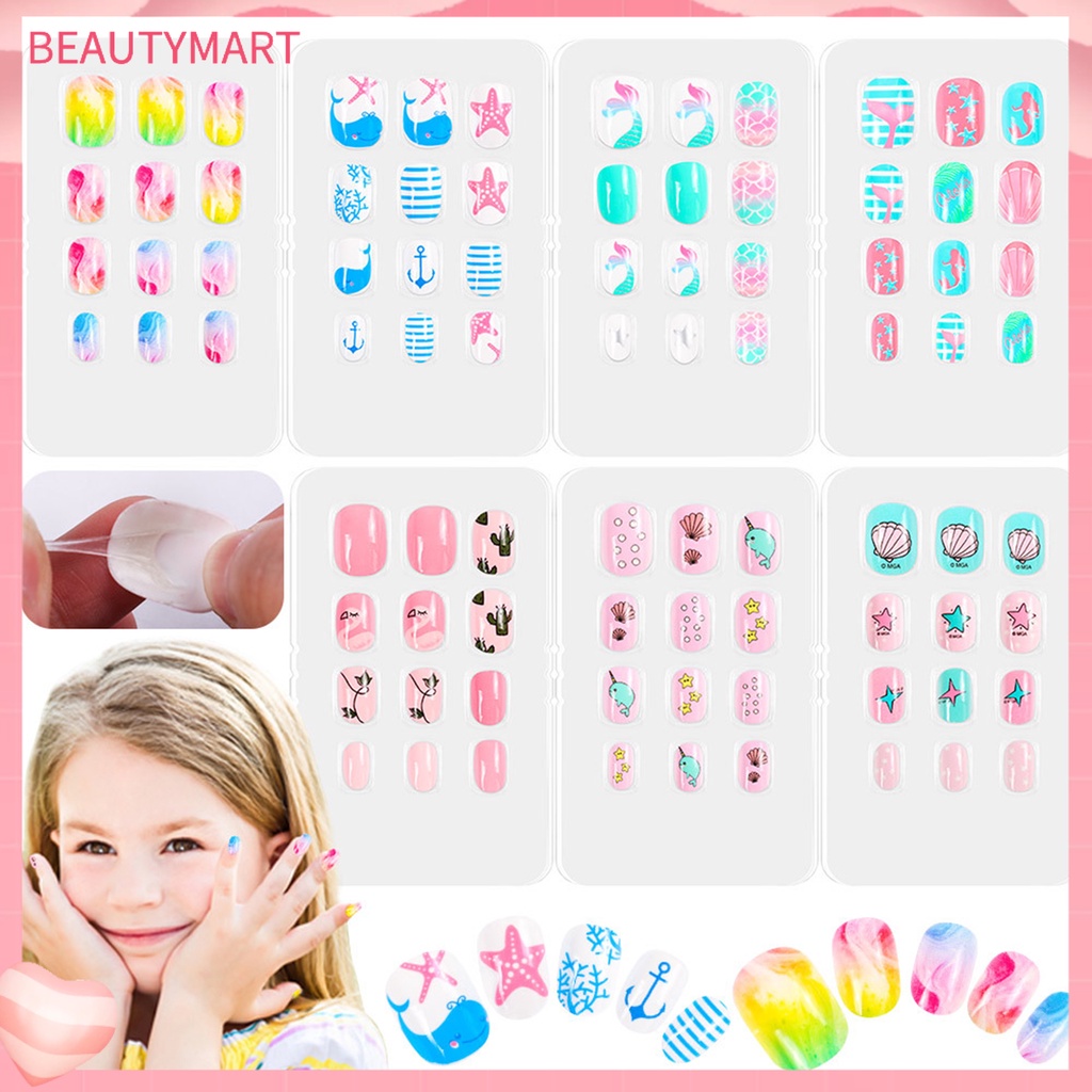 Set 84 / 7 Tấm Móng Tay Giả Che Phủ Toàn Diện Tháo Rời Được Nhiều Màu Dễ Thương Dành Cho Trẻ Em