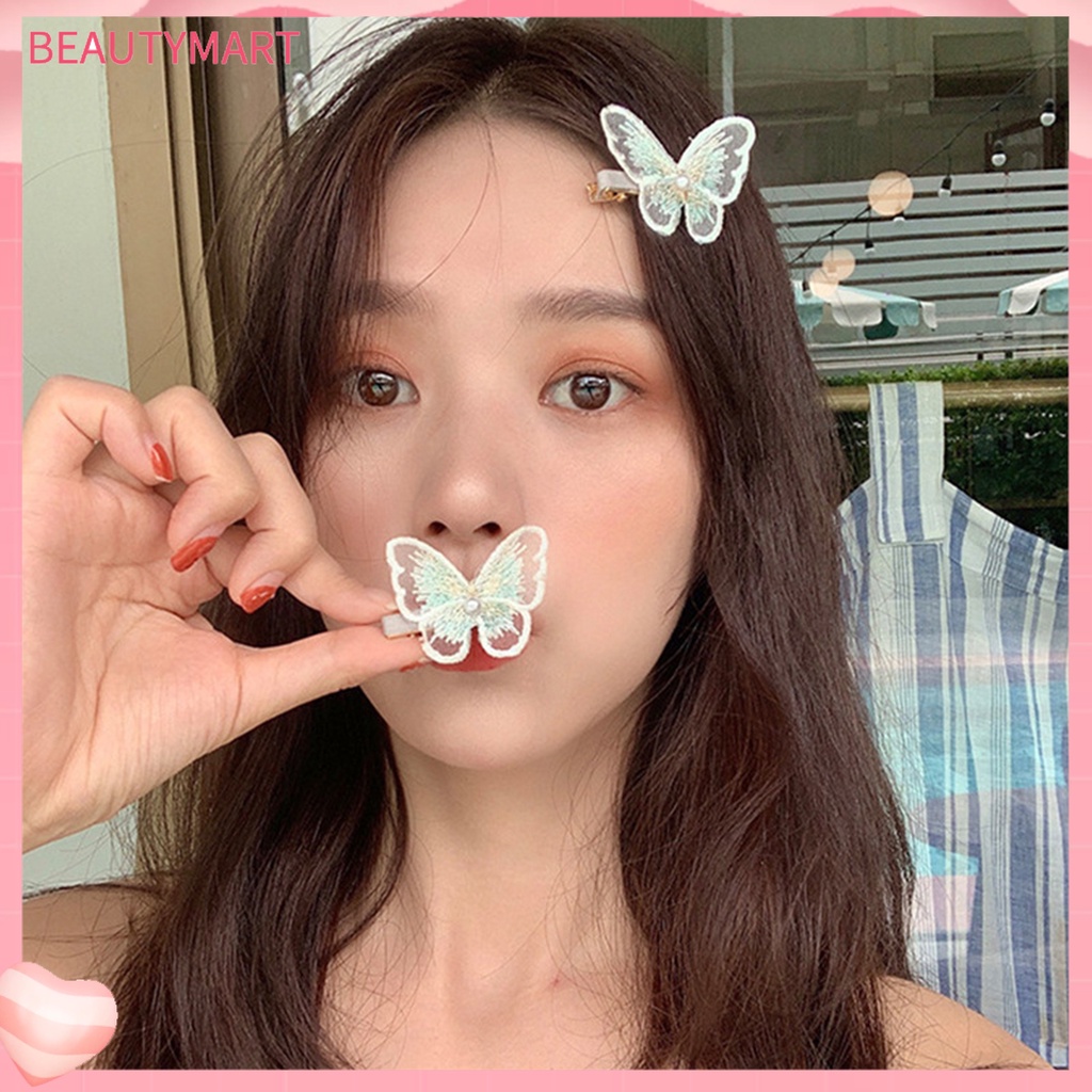 Kẹp Tóc Mái Bướm Đính Ngọc Trai Giả Thêu Họa Tiết Cho Nữ