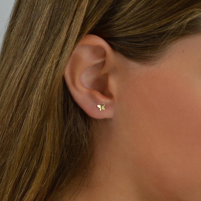 1 Cặp Bông Tai Hình Bướm Mini Màu Vàng Bóng Không Gây Dị Ứng Phong Cách Hàn Quốc Dễ Thương Dành Cho Nữ