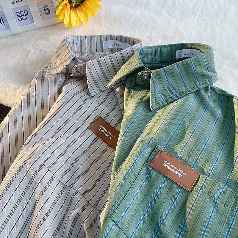 Áo Sơ Mi Tay Ngắn Kẻ Sọc Phong Cách Đường Phố Nhật Bản Thời Trang Mùa Hè Cho Nam