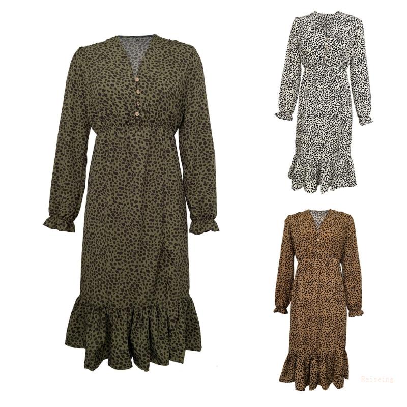 Đầm Midi Dài Tay Cổ Chữ V Eo Cao Thời Trang Cho Nữ