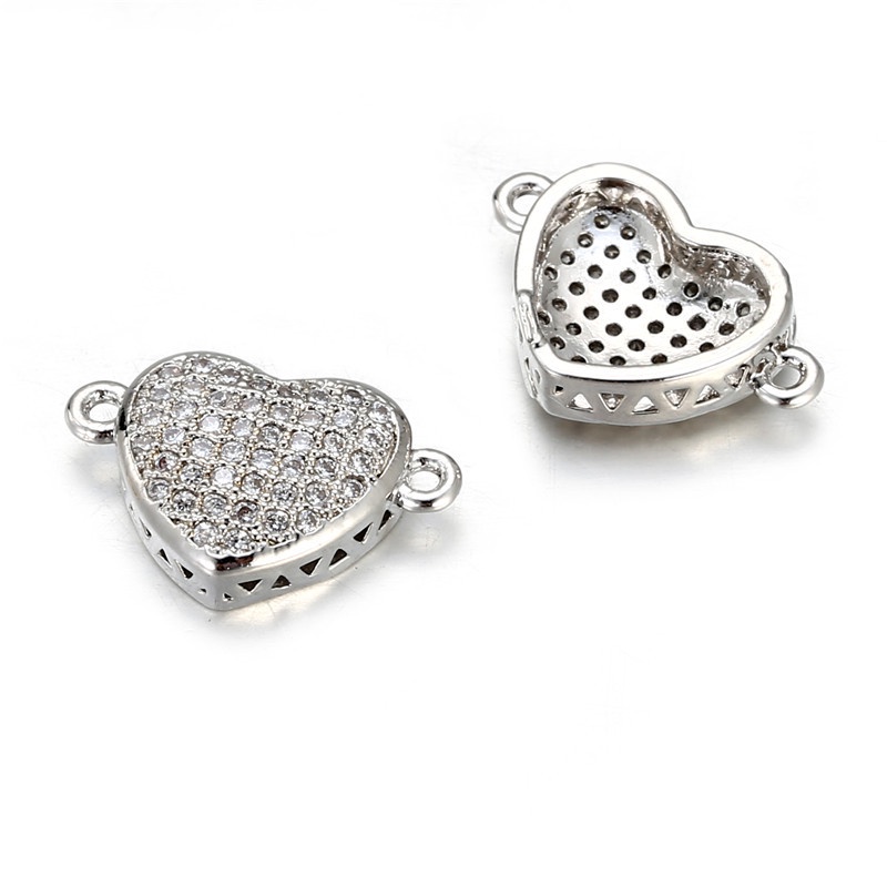 Phụ Kiện Mặt Dây Chuyền Thủ Công Bằng Đồng Khảm Đá Zircon Bốn Màu Hình Trái Tim