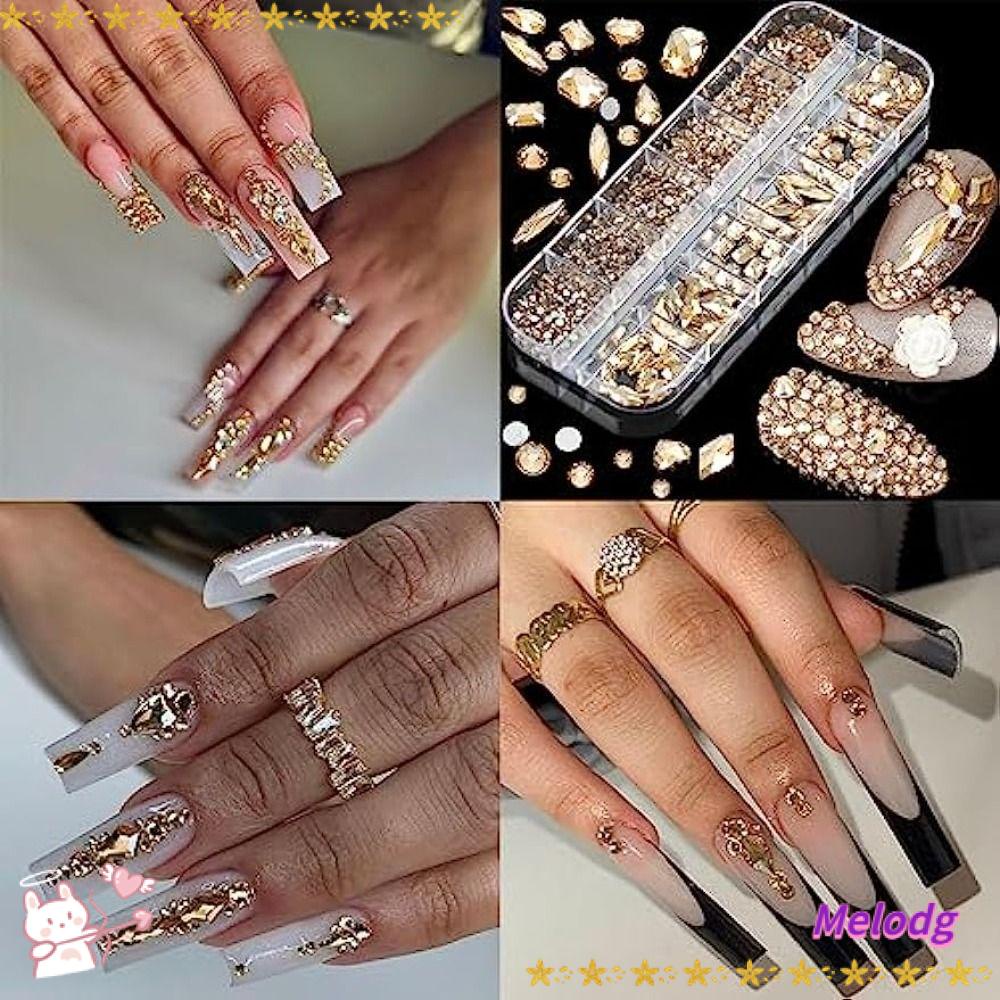 MELODG Hộp Phụ Kiện Đính Trang Trí Móng Tay Nghệ Thuật Nhiều Kích Cỡ Sang Trọng