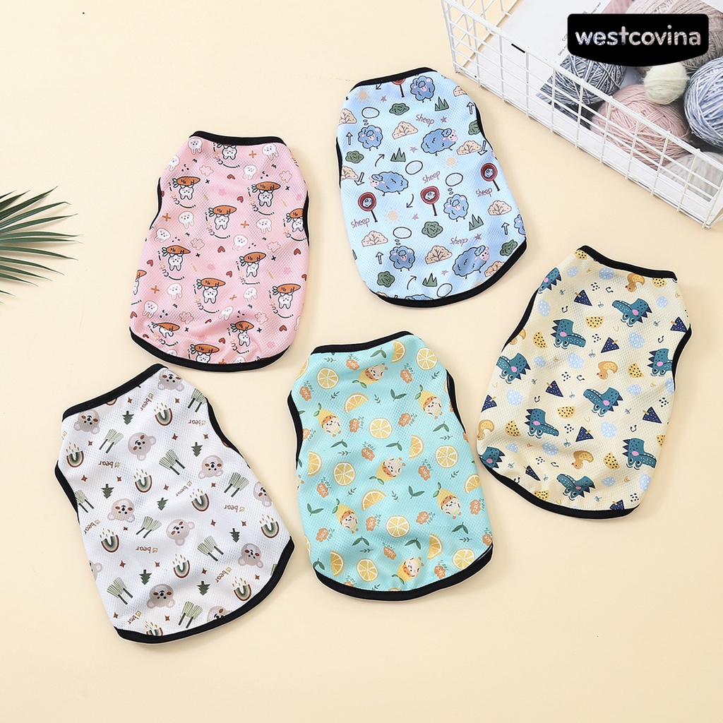 [COD]♞Áo Sát Nách Cổ Tròn Dáng Rộng Mềm Mại In Họa Tiết Cừu Hoạt Hình Thời Trang Mùa Hè Cho Thú Cưng