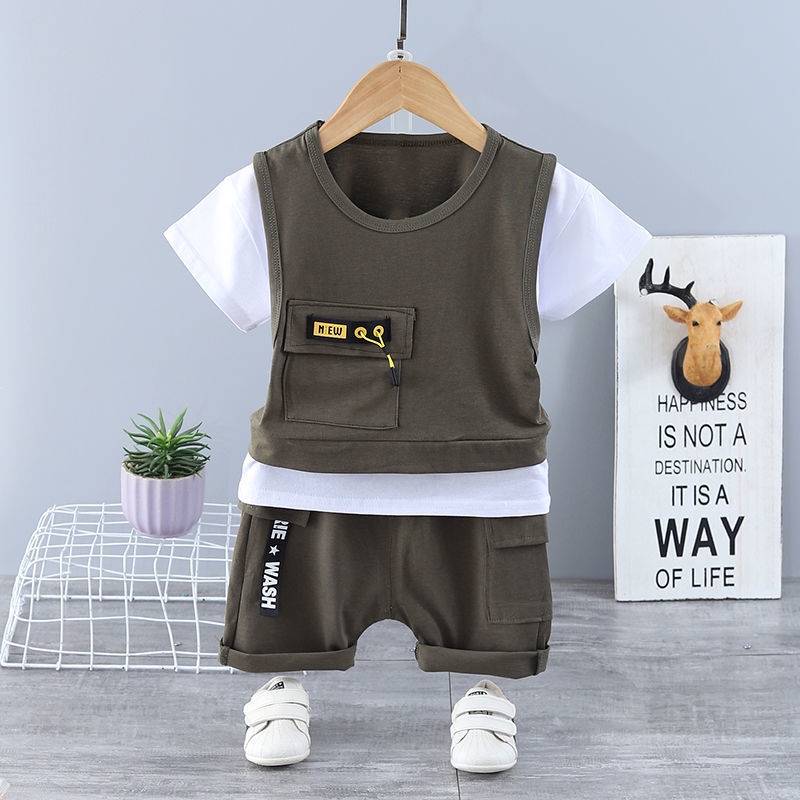 Set Áo Thun Tay Ngắn Phối Quần Short Có Túi Thời Trang Mùa Hè 2022 Dễ Thương Cho Bé