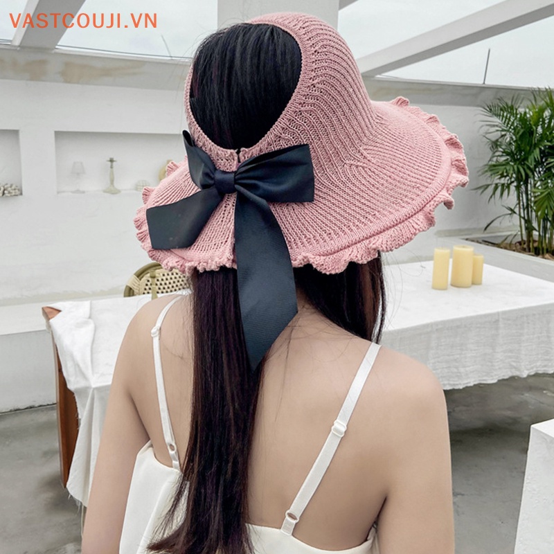 Mũ Cói Rộng Vành Hở Chóp Thoáng Khí Thời Trang Đi Biển Mùa Hè Cho Nữ