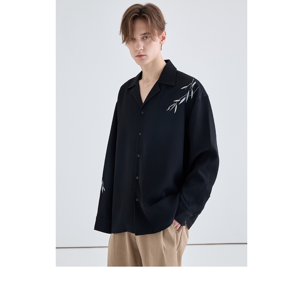 Chicerro Áo Sơ Mi Nam Dài Tay Thêu Họa Tiết Bánh Waffle Trung Hoa Giản Dị Xu Hướng Xuân Hè Mới