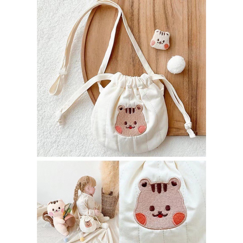 Túi đựng tỏi, túi đeo chéo cho bé có quai đeo, hoạt tiết Hàn Quốc dễ thương