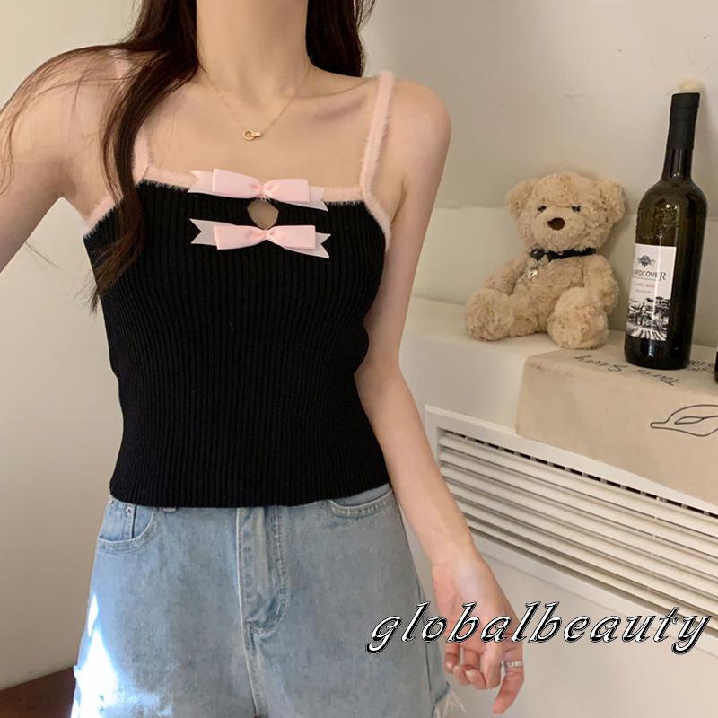 Áo Hai Dây Ôm Sát Đính Nơ Rỗng Thời Trang Mùa Hè Cho Nữ