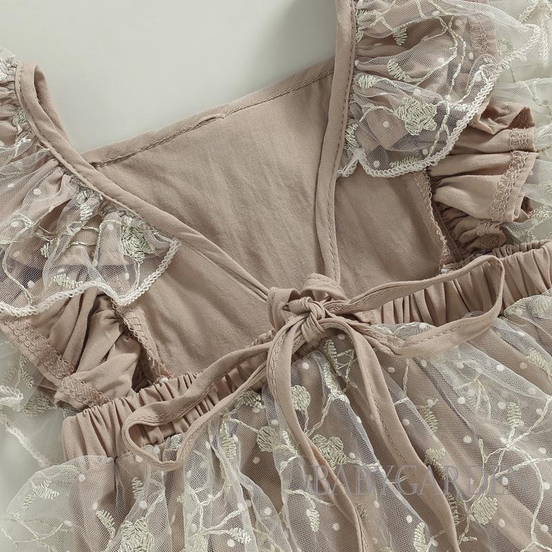 Bộ Áo Liền Quần Không Tay Phối Lưới Thêu Hoa Xinh Xắn Cho Bé Gái 0-24 Tháng Tuổi