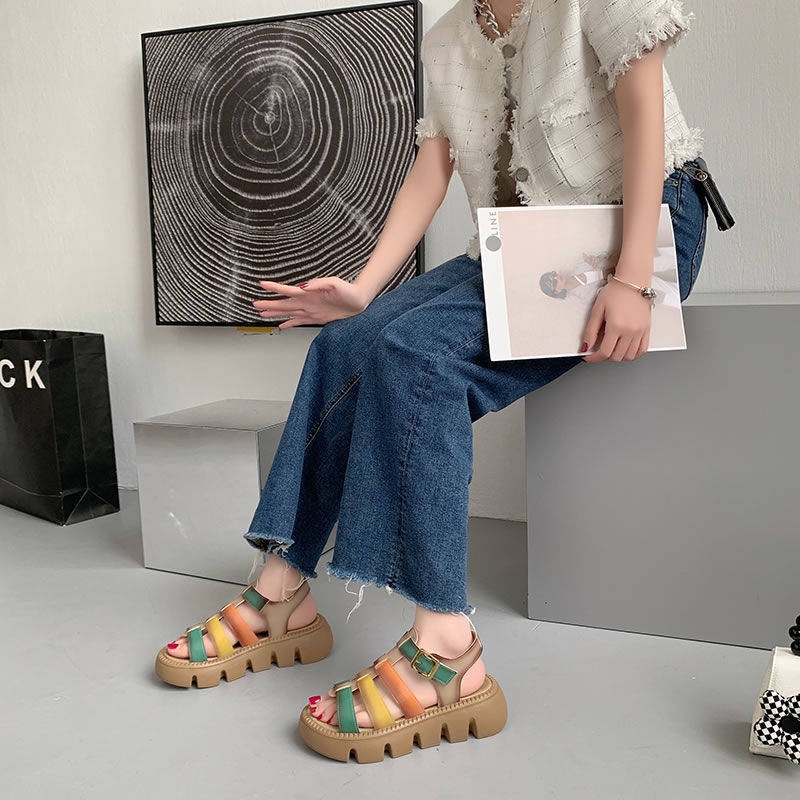 Giày Sandal Da Đế Dày Phong Cách Âu Mỹ Thời Trang Mùa Hè Cho Nữ