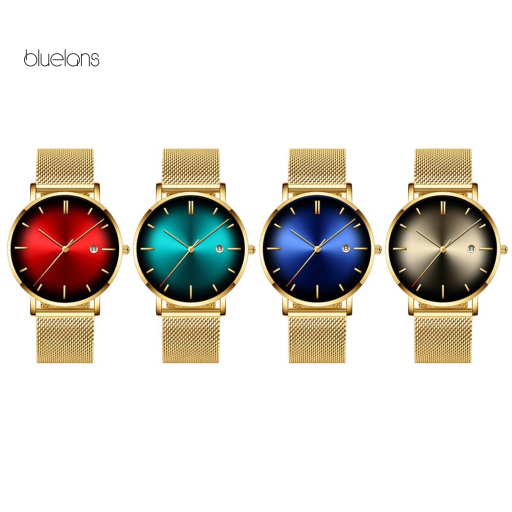 Đồng Hồ Analog Máy Quartz Mặt Tròn Dây Lưới Thời Trang Cho Nam Bluelans GADYSON