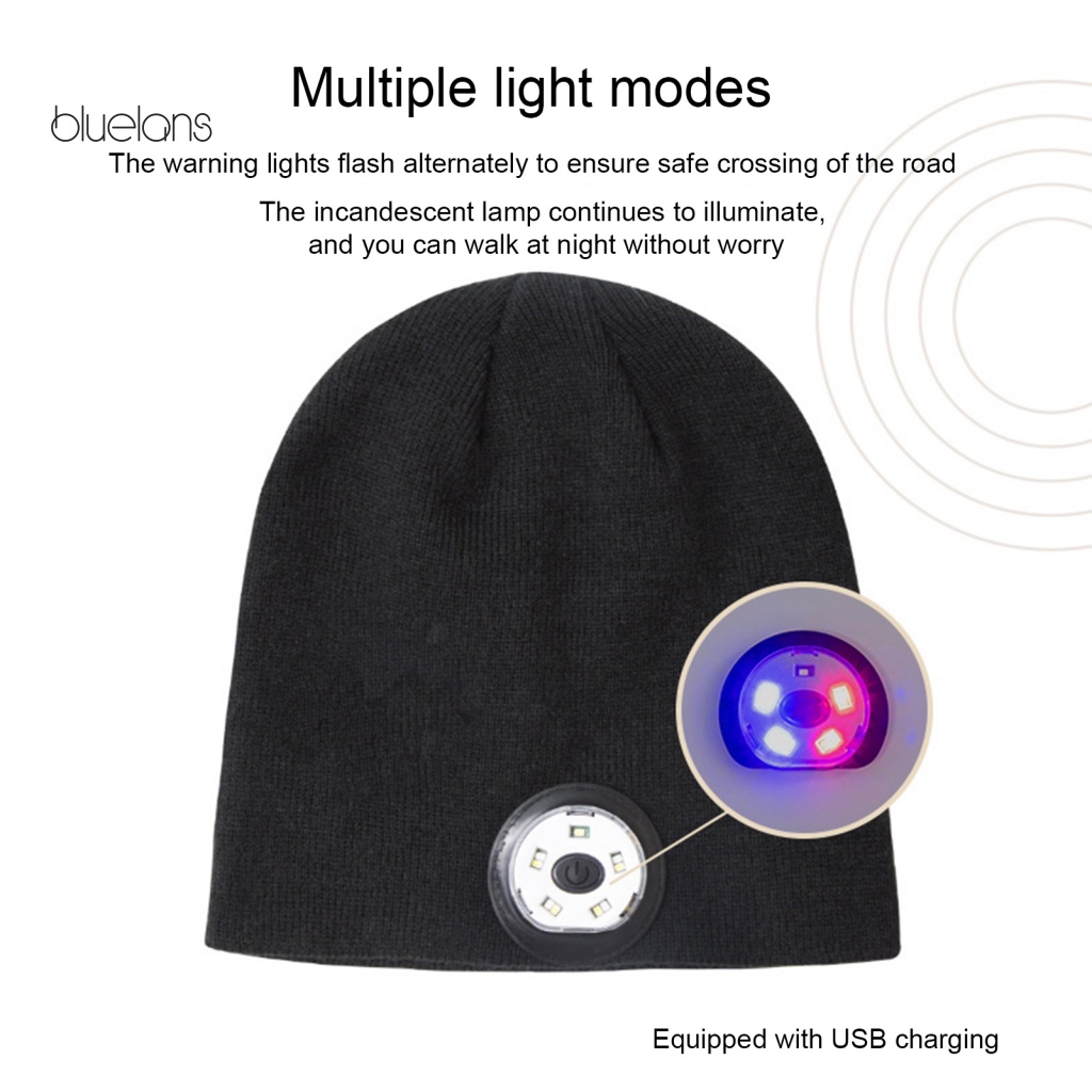 Mũ Len Beanie Bluelans 3 Chế Độ 5LEDs Màu Trơn Tích Hợp Đèn LED Sạc USB Thời Trang Thu Đông Dành Cho Nam Và Nữ