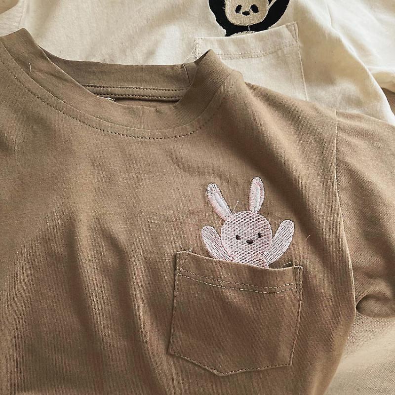 Áo Thun Mỏng Tay Ngắn Dáng Rộng Thêu Họa Tiết Hoạt Hình Phong Cách Hàn Quốc Thời Trang Mùa Hè Cho Bé Trai Và Gái