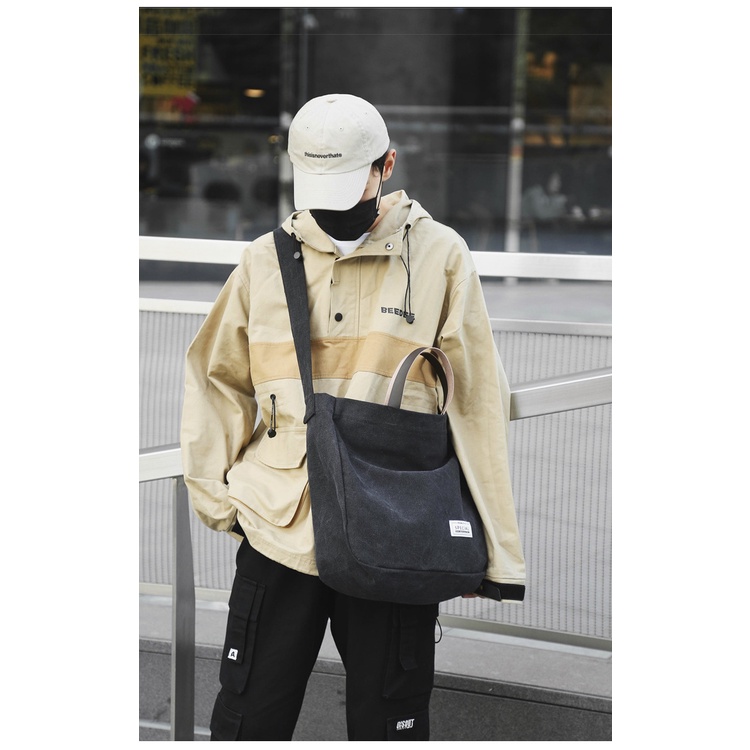 Túi đeo vai thủy triều nhãn hiệu nước giặt vải bạt nghiêng túi xách cũ đơn giản    笔记