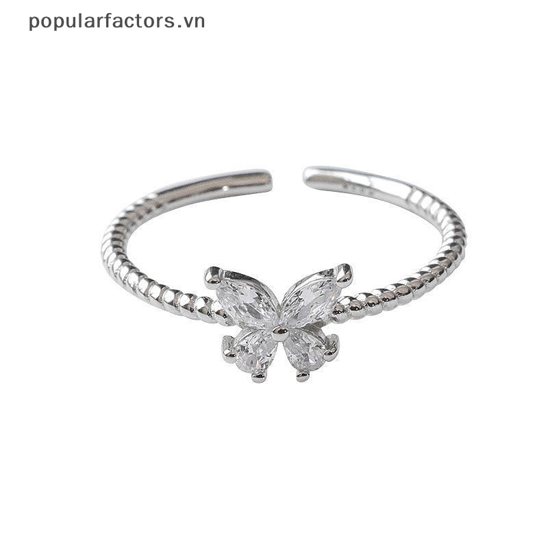 Nhẫn Dạng Hở Hình Bướm Đính Đá Zircon Màu Sắc Bạc Xinh Xắn Thích Hợp Làm Quà Tặng
