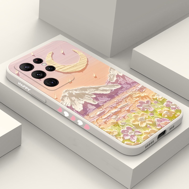 Dầu hoa mặt trăng trường hợp điện thoại Samsung Galaxy S23 Ultra S22 S21 Plus S21 FE Note 20 Ultra Chất lỏng Silicone Side Die Cover