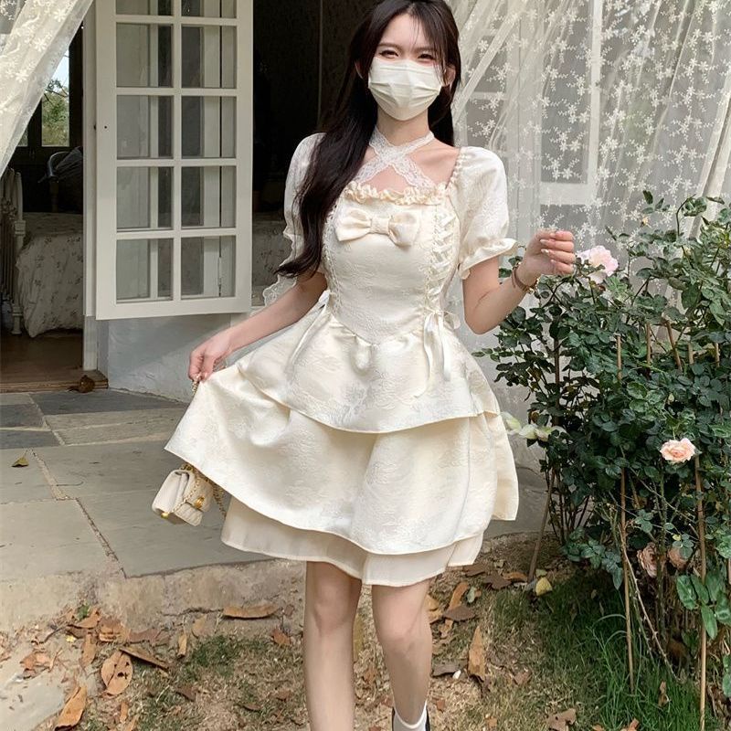 Đầm Chữ A Đính Nơ Phong Cách Nhẹ Nhàng Phong Cách Mới