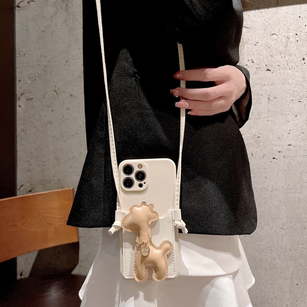 Bao đựng thẻ đeo chéo hươu cao cổ vỏ bảo vệ điện thoại cho iphone14 ip14 pro 14 plus 14 promax 13 13pro 13promax 12 12pro 12promax 11 11pro 11promax x xs xr xsmax 7 8plus 7 8