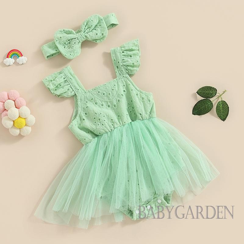 Set Áo Liền Quần &amp; Băng Đô Quấn Đầu Cho Bé Gái 0-18 Tháng Tuổi