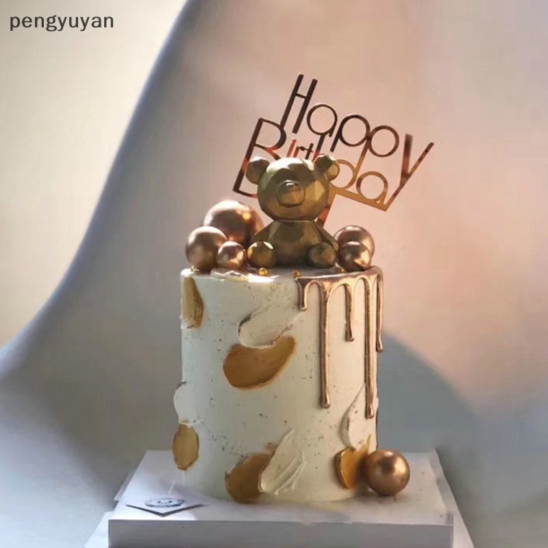 Que Cắm Trang Trí Bánh Kem Chữ Happy Birthday Hình Học / Gấu Dễ Thương