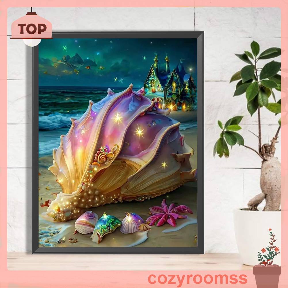 Bộ Tranh Đính Đá 5D Họa Tiết Vỏ Sò Độc Đáo DIY Dùng Trang Trí Nhà Cửa