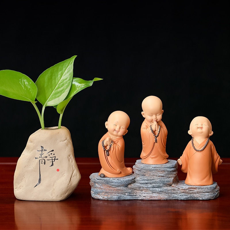 Mô Hình Tiểu Cảnh "Bộ 12 Tượng Chú Tiểu Mini" Trang Trí Sen Đá, Sân Vườn/ Chậu Cây, DYI, Terrarium