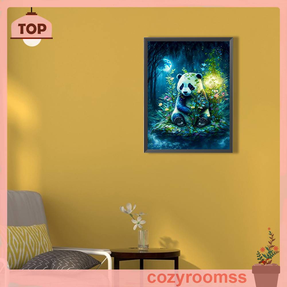 Tranh Đính Đá Kim Cương Toàn Bộ 5D DIY Hình Vẽ Gấu Trúc Ánh Trăng