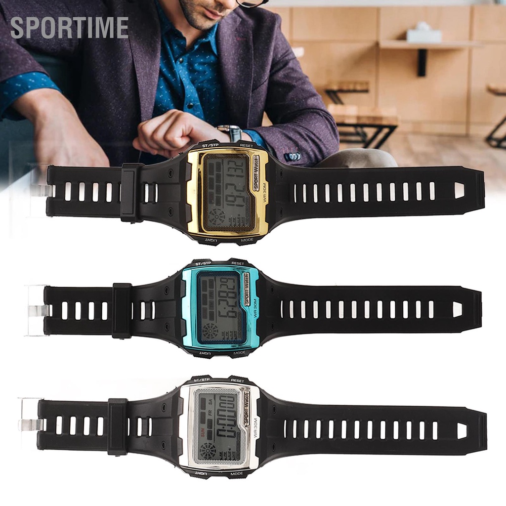 Sportime Đồng Hồ Nam Thể Thao Kỹ Thuật Số WR30M Chống Nước Hiển Thị Ngày Điện Tử Có Báo Thức Bằng Đèn Dạ Quang Cho Học Sinh