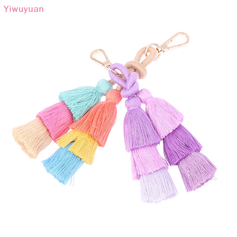 Móc Khóa Dây Tua Rua Thủ Công Màu Gradient Phong Cách Boho Mới
