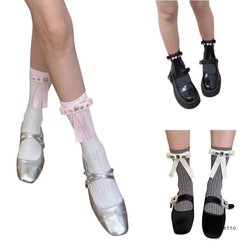 Vớ Cotton Y2k Đính Nơ Màu Sắc Trơn Dành Cho Múa Ba Lê