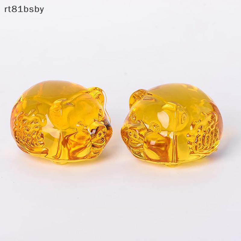 Mô Hình Chú Heo Bằng Thủy Tinh Màu Vàng Dùng Trang Trí Tiểu Cảnh