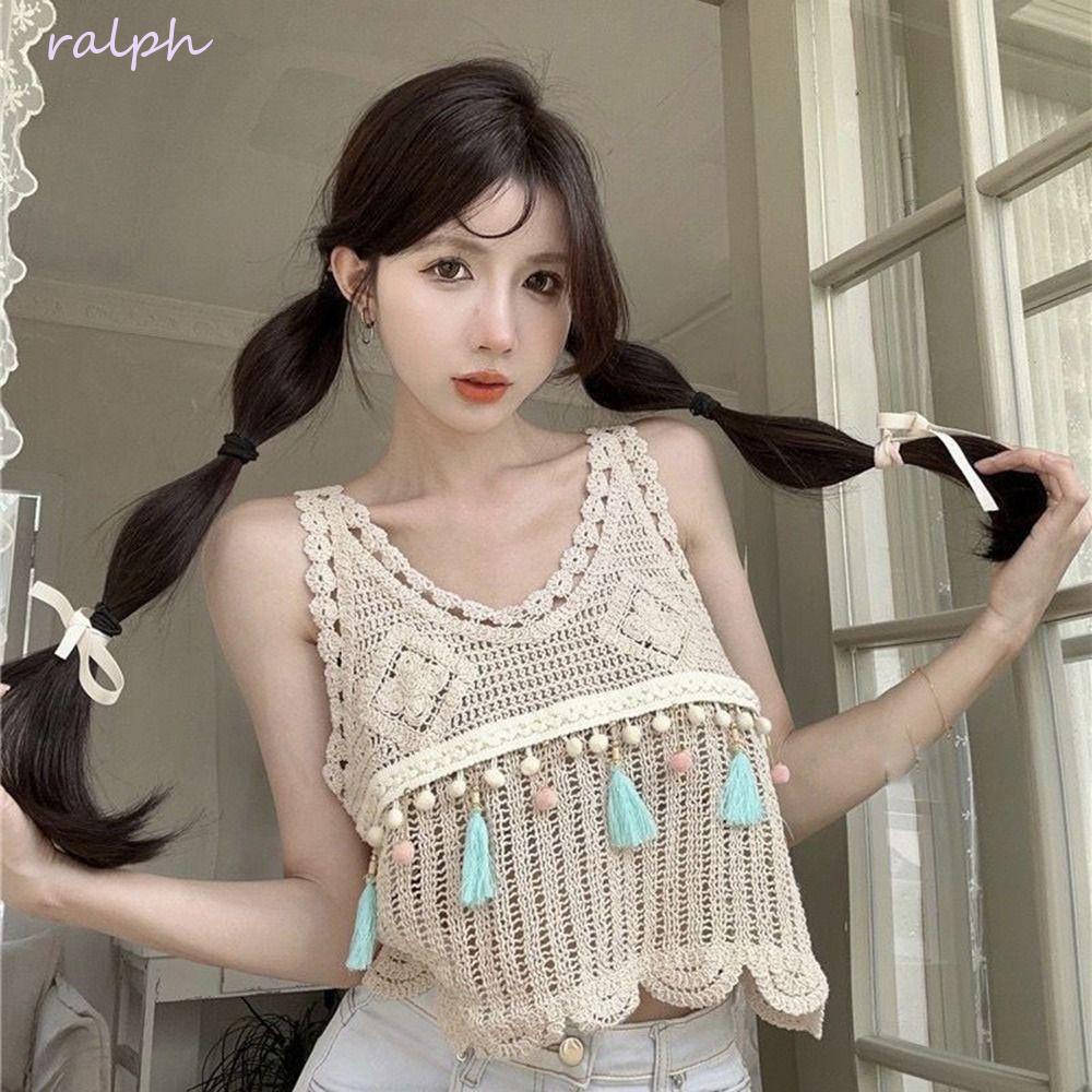 Áo Tank Top Màu Trơn Bằng Cotton Phối Tua Rua Phong Cách Bohemian Thời Trang Mùa Hè Cho Nữ